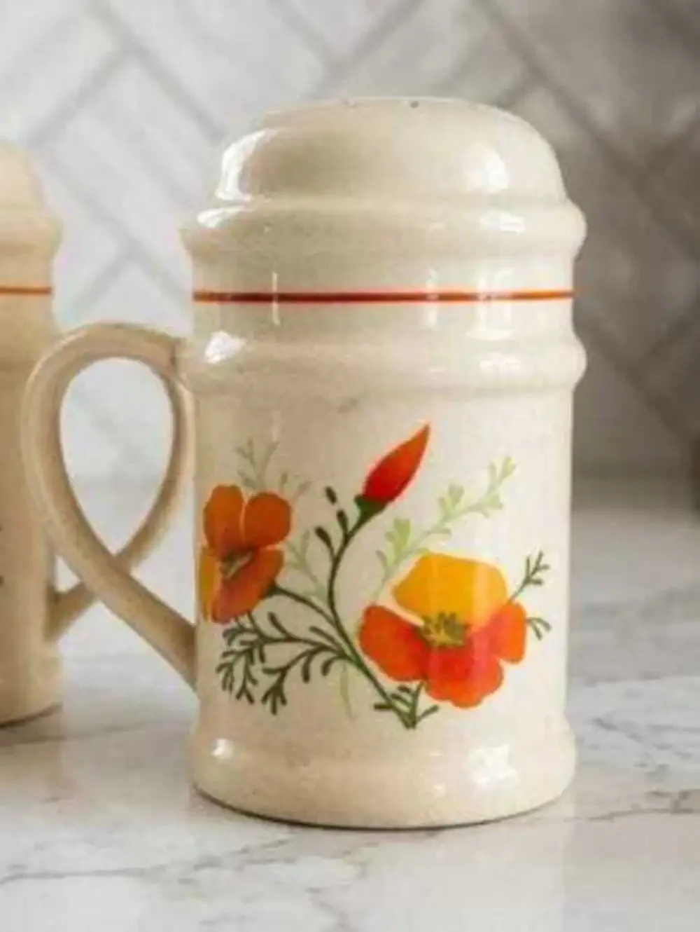 Salt & Pepper Shakers: Vintage California Poppy Stoneware (1970s Boho Style)